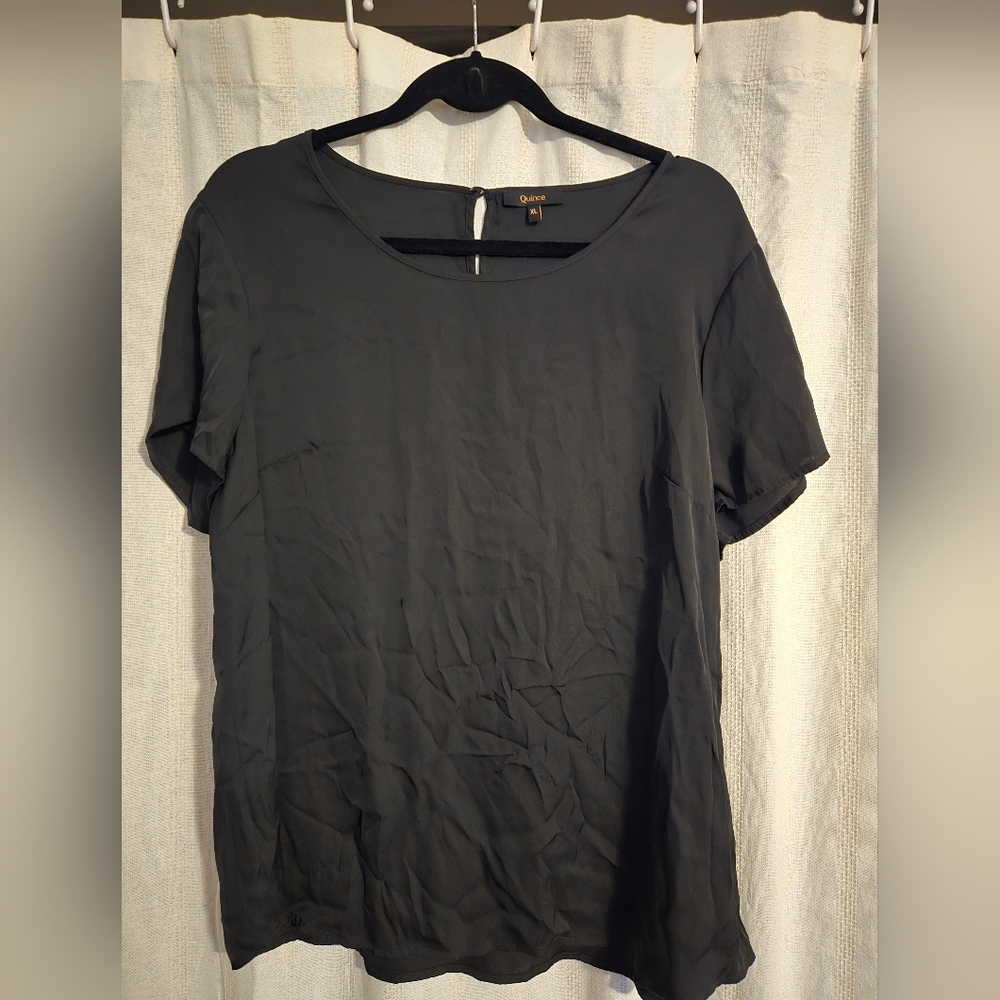 Quince Washable Silk Shirt, XL, Black